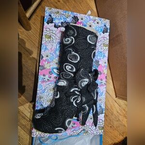 Irregular Choice Black and White Swirl Heeled Boots
